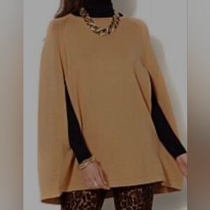 IMAN Camel Women's Poncho Sweater With A Touch Of Cashmere.